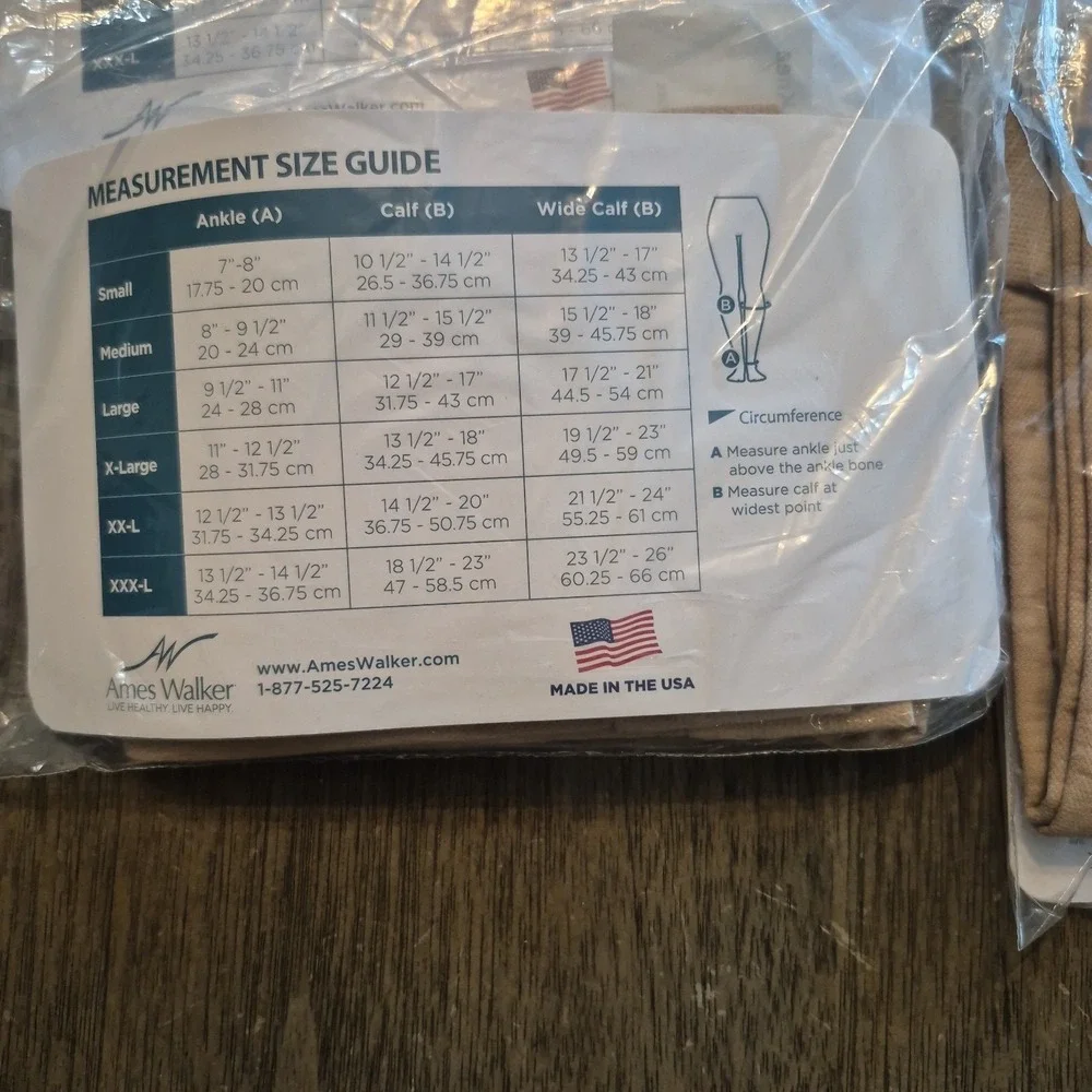 5 Ames Walker 20-30 mmHg Medical Support Closed Tie Knee Highs Lg Beige Sealed